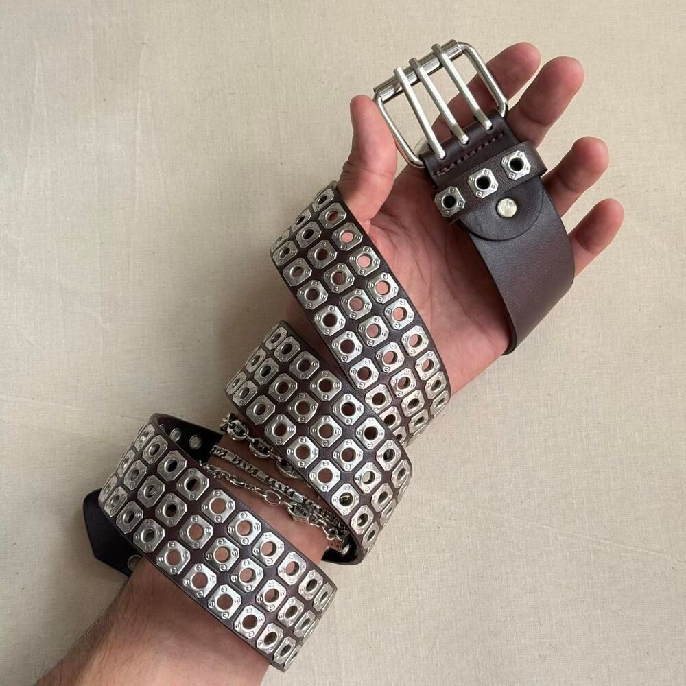 y2k 2000s studded brown and silver grunge emo belt